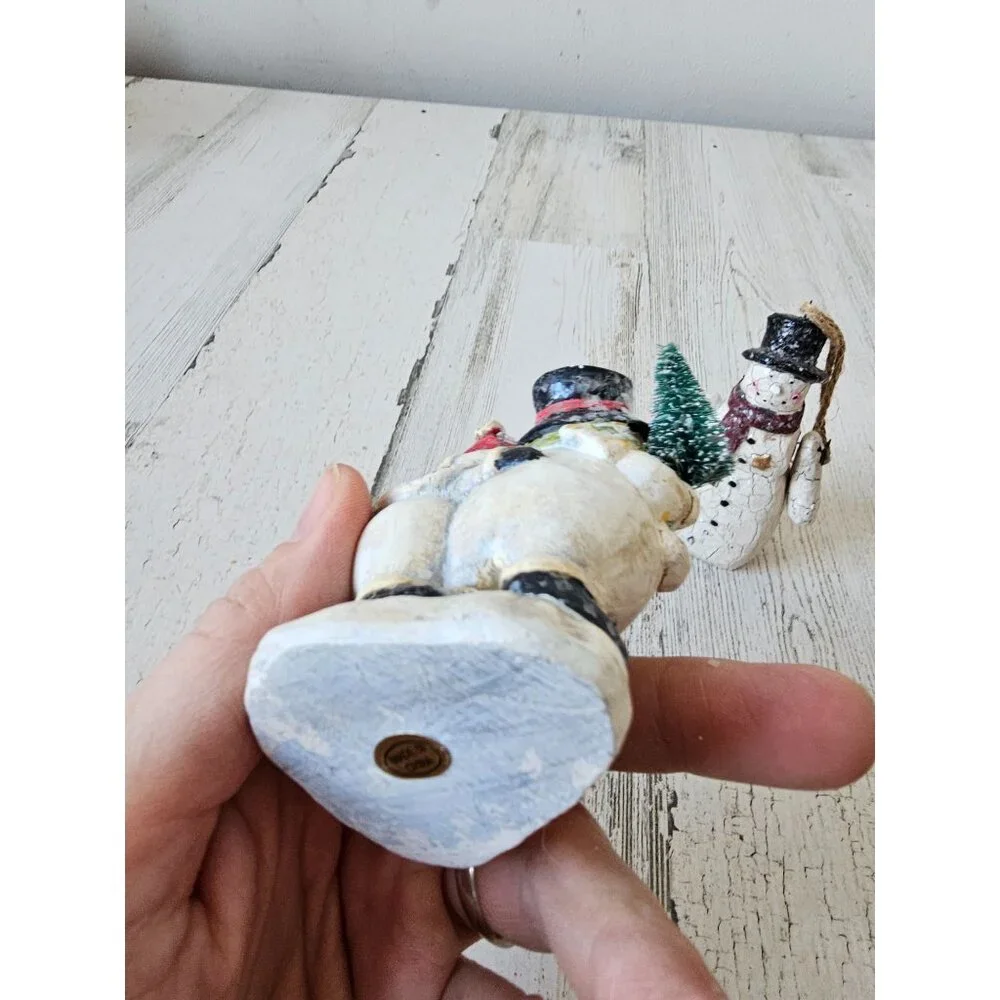 Crackle snowman jointed family ornament‎ Xmas set tree